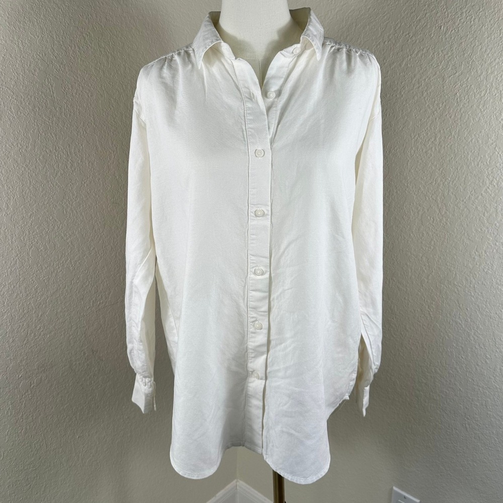 Uniqlo Comptoir des Cotonniers Shirt Womens S White Linen Blend Oversized Blouse